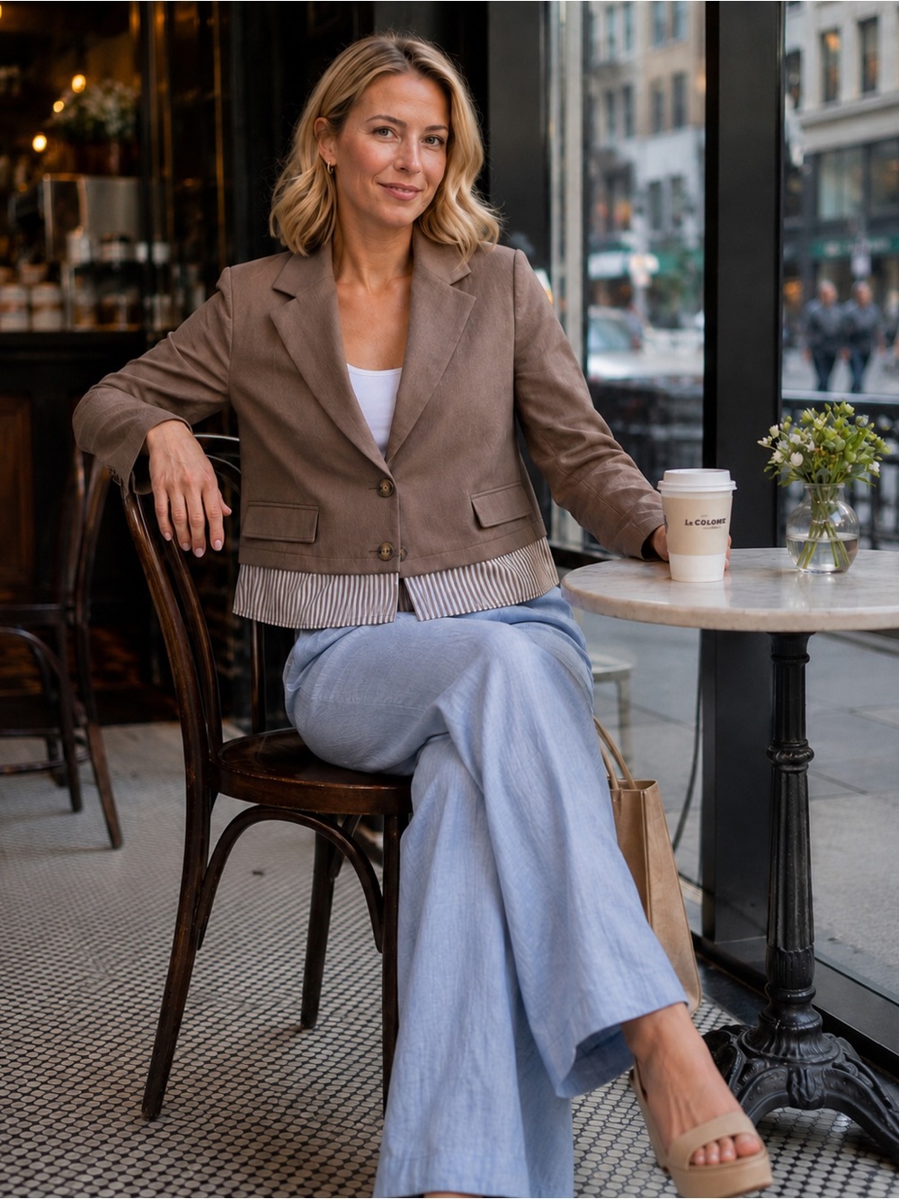 Magari NWT Layered Cropped Blazer – Brown Striped Hem – Size L